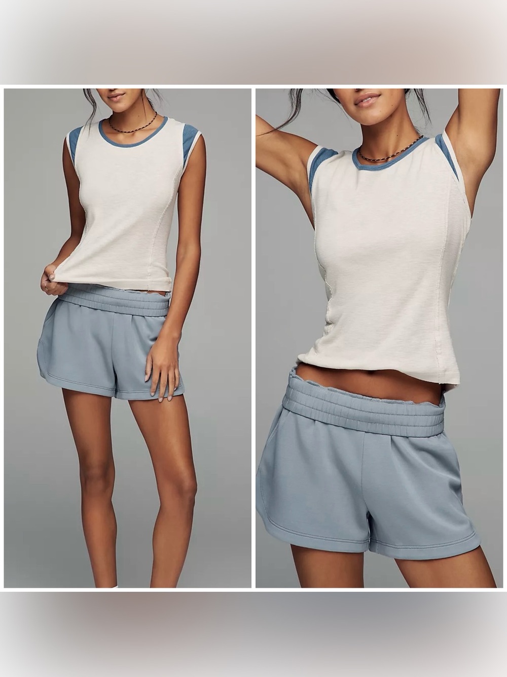 NWOT Anthropologie Pilcro Seamed Muscle Tank - ivory white blue - medium